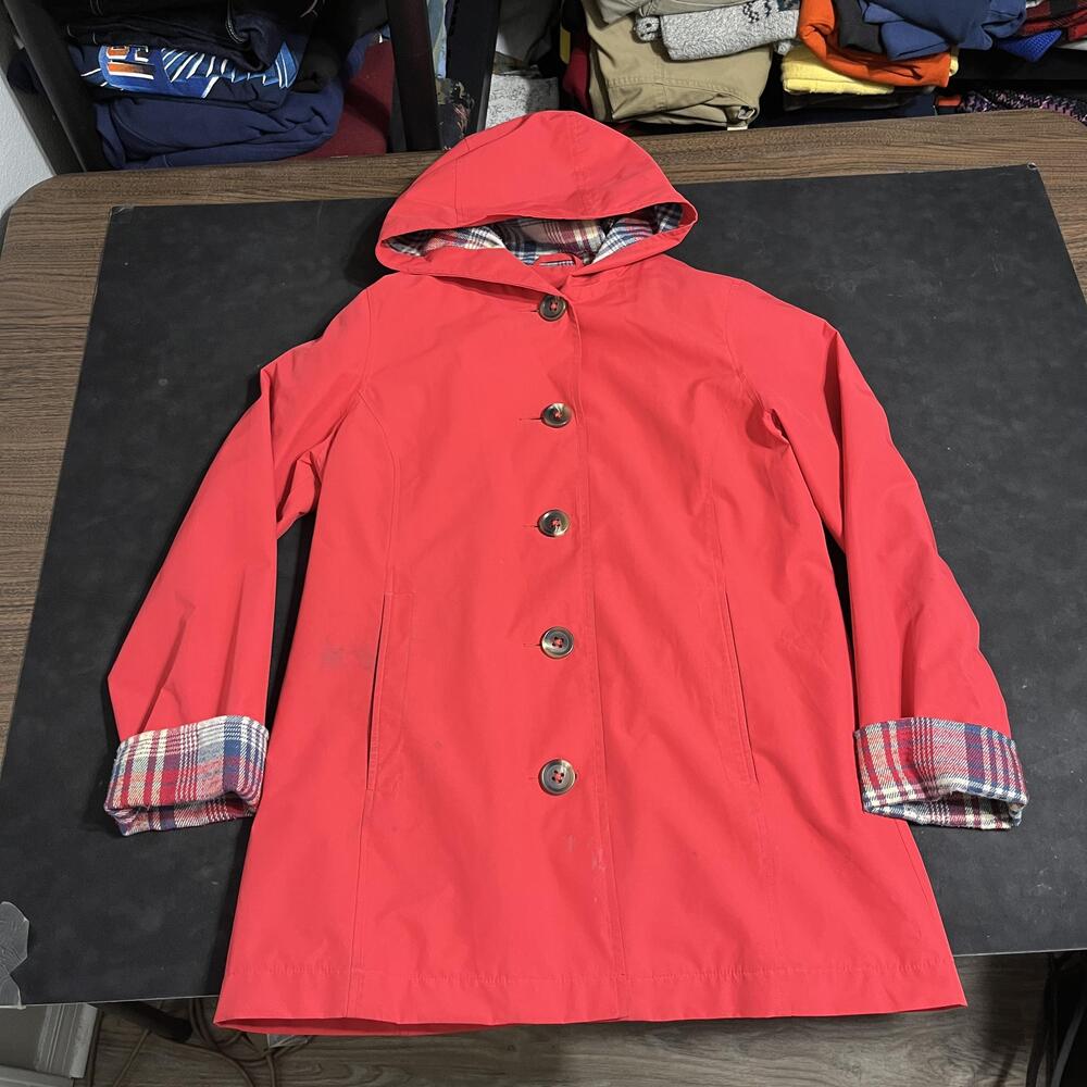 LL Bean Barn Field Jacket Rain Coat Hoodie Flannel Lined Button Outdoor Travel